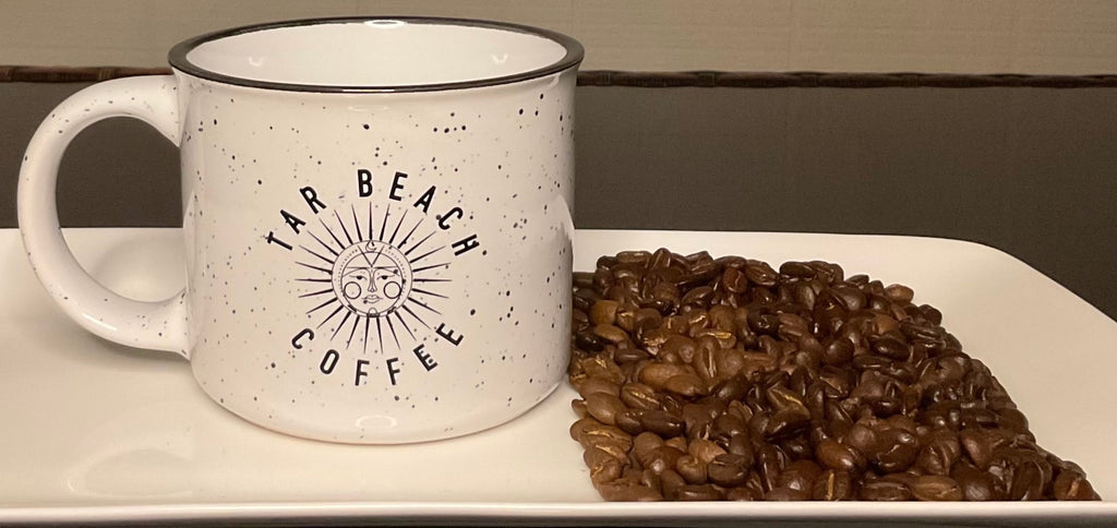 This 13 oz ceramic campfire mug is the perfect way to enjoy our delicious  Tar Beach Coffee. 